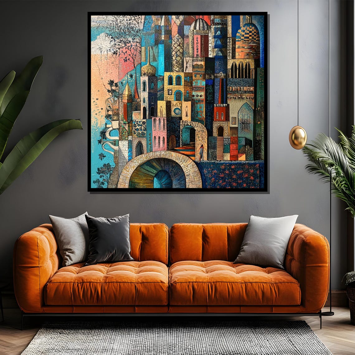 Vibrant Fantasy Cityscape Abstract Colorful Mosaic Town Poster - Image 4
