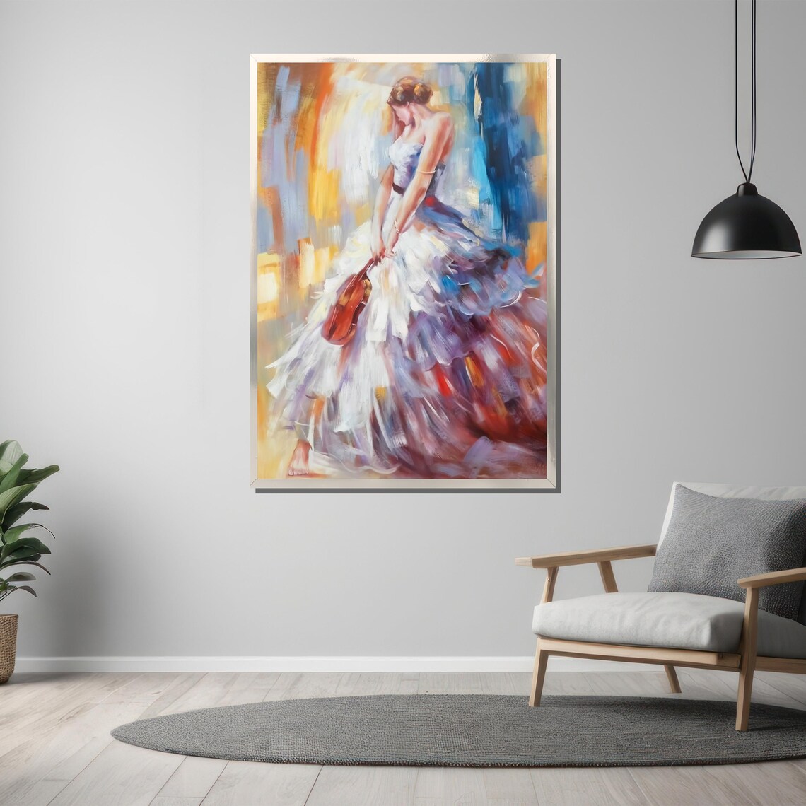 Graceful Violinist In Flowing Dress Colorful Music Painting Poster - Image 3