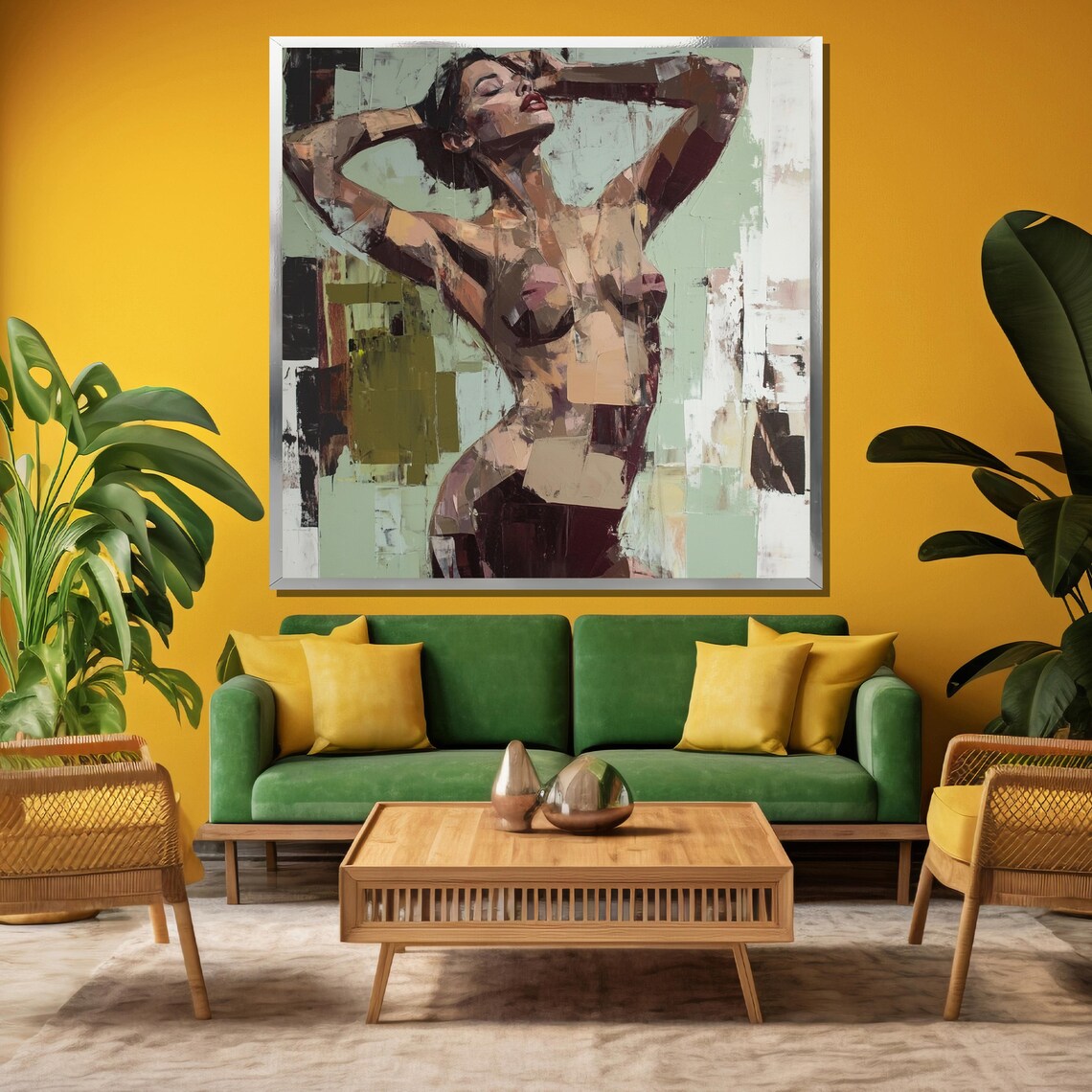 Abstract Nude Woman with Arms Raised Impasto Painting Poster - Image 3