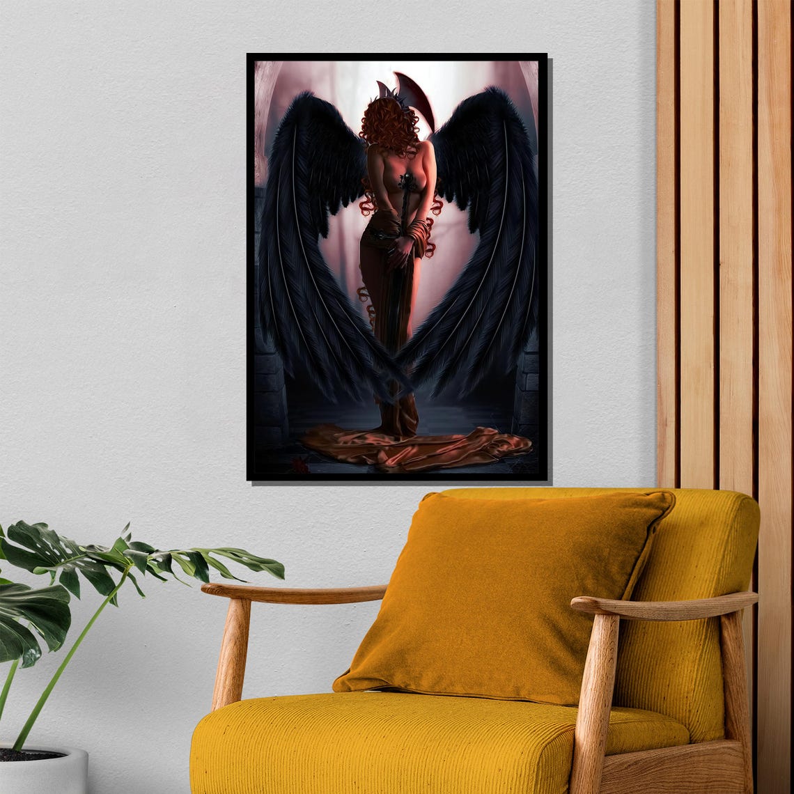 Dark Fallen Angel Black Wings Gothic Fantasy Redhead Woman Poster - Image 4