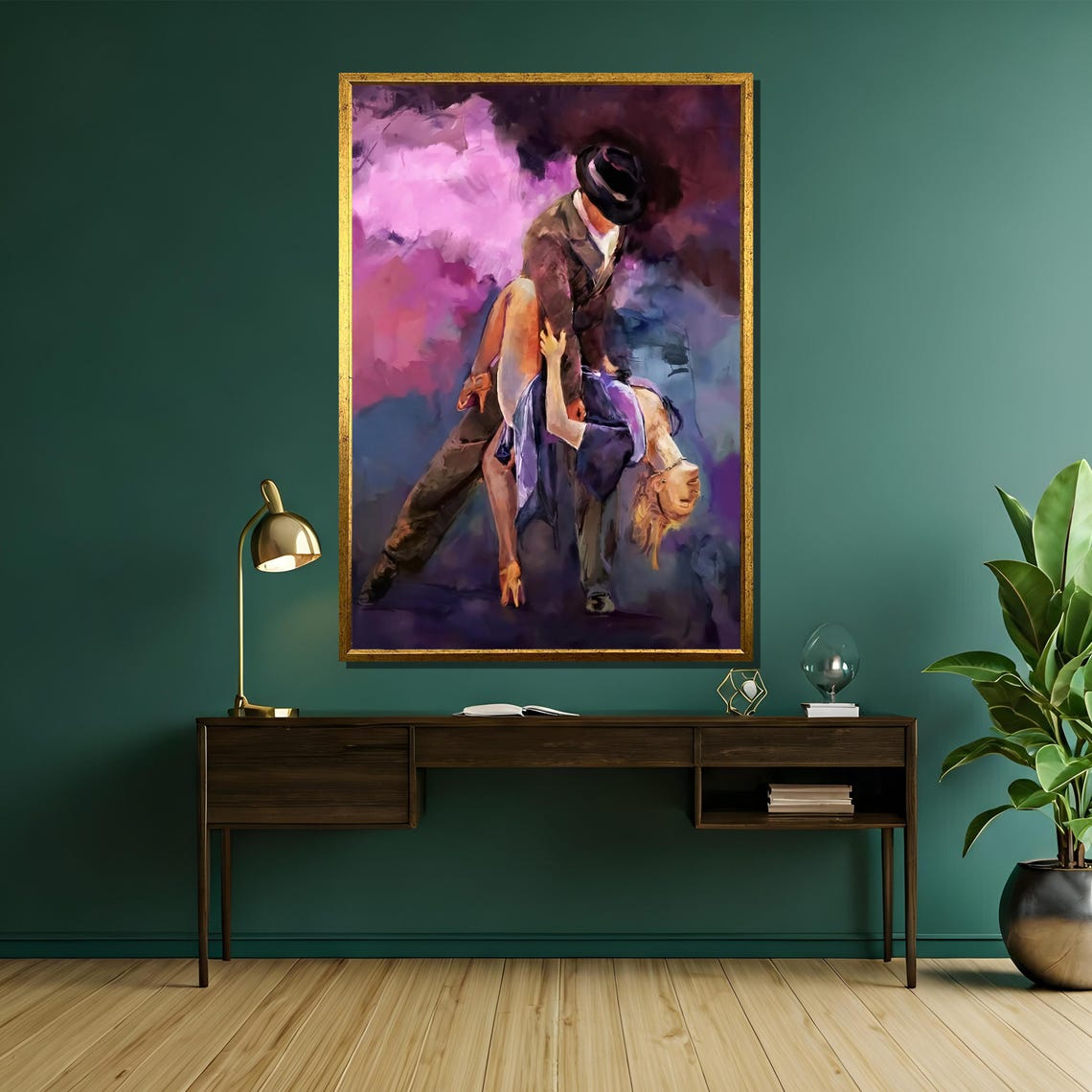 Dramatic Tango Dip in Purple Dress Smoky Violet Oil Art Poster - Image 5