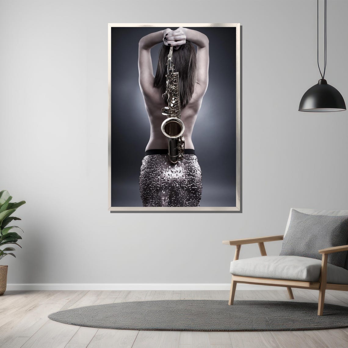 Woman Holding Saxophone Overhead Music Tribute Art Decor Poster - Image 3