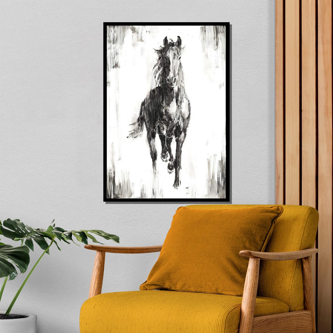 Monochrome Ink Sketch Of A Galloping Horse In Bold Motion Poster - Image 4