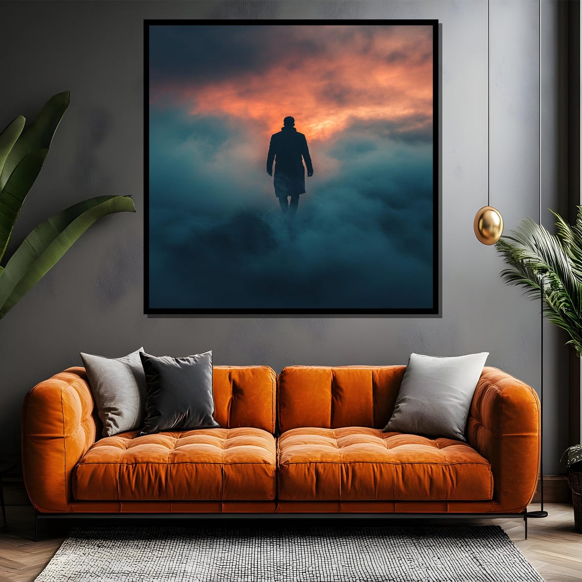 Into the Unknown Lone Man Walking Into Misty Sunset Fog Poster - Image 4