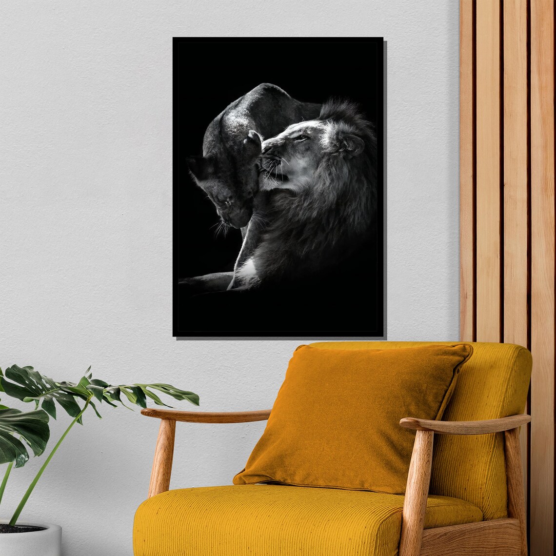 Romantic Lion Couple Black and White Wildlife Photography Art Poster - Image 4