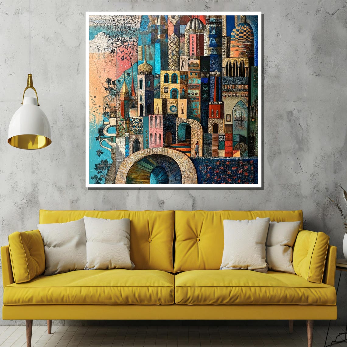 Vibrant Fantasy Cityscape Abstract Colorful Mosaic Town Poster - Image 2