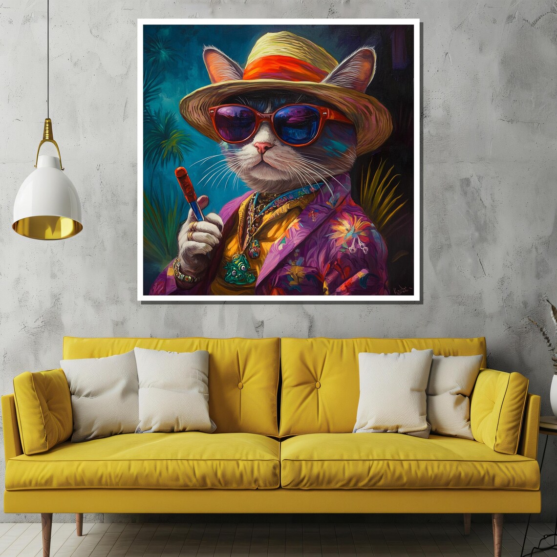 Vacation Cat in a Straw Hat and a Tropical Hawaiian Shirt Poster - Image 2