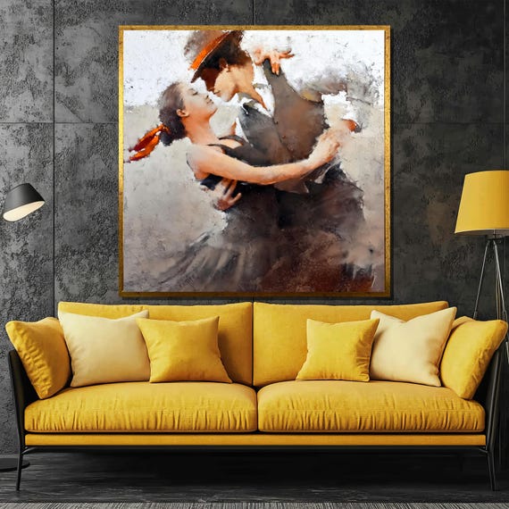 Romantic Embrace Painting Passionate Couple Dance Artwork In Textured Style Perfect For Wall Decor And Unique Gift