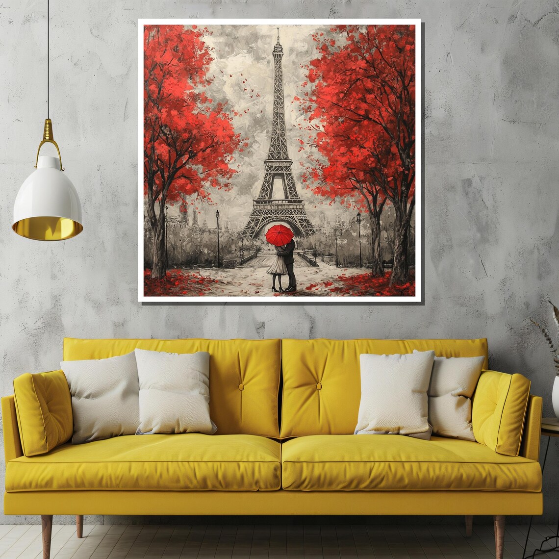 Romantic Paris Painting, Eiffel Tower Love Scene - Image 2