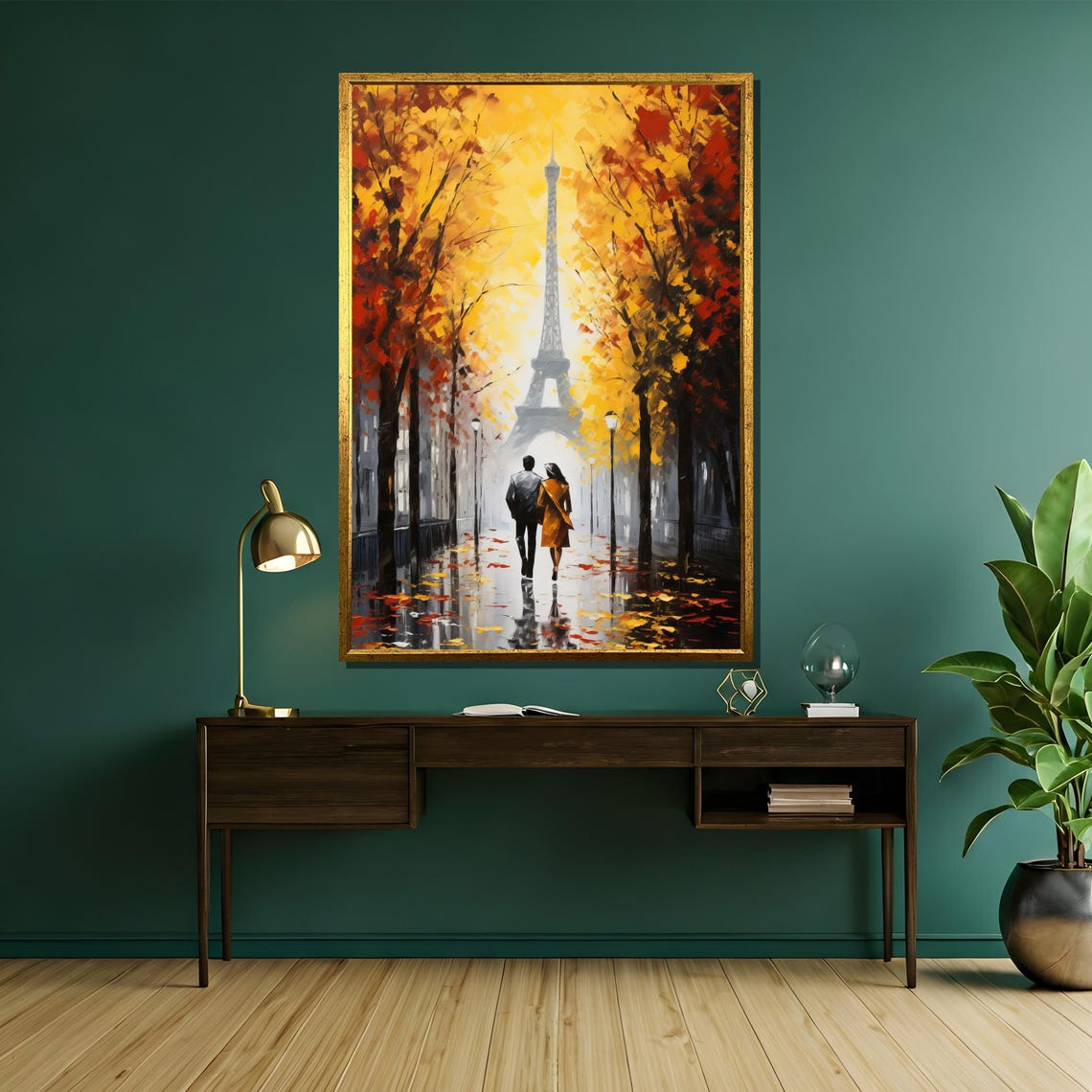 Paris Eiffel Tower Autumn Walk With Couple On Tree Lined Path Poster - Image 5