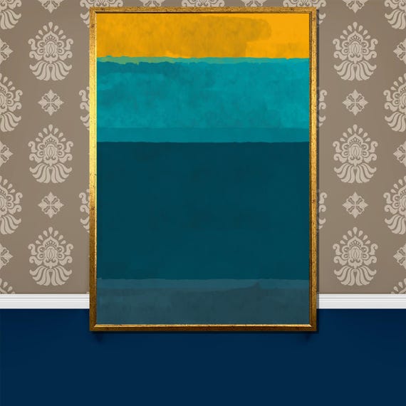 Vibrant Yellow Turquoise And Deep Teal Abstract Painting Bold Colorful Art Gift For Contemporary Wall Decor