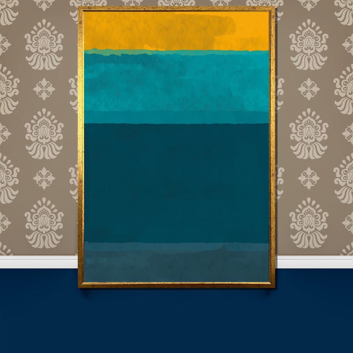 Vibrant Yellow Turquoise And Deep Teal Abstract Painting Bold Colorful Art Gift For Contemporary Wall Decor