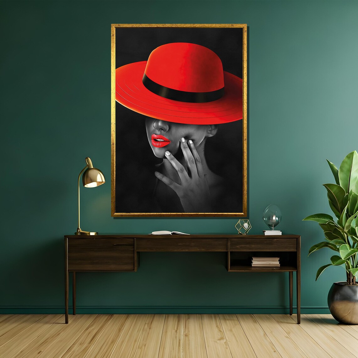 Mysterious Woman In Scarlet Hat Noir Glamour Style Art Poster - Image 5