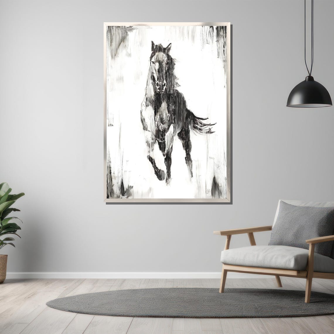 Dynamic Charcoal Sketch Of A Dark Horse Charging Forward Poster - Image 3