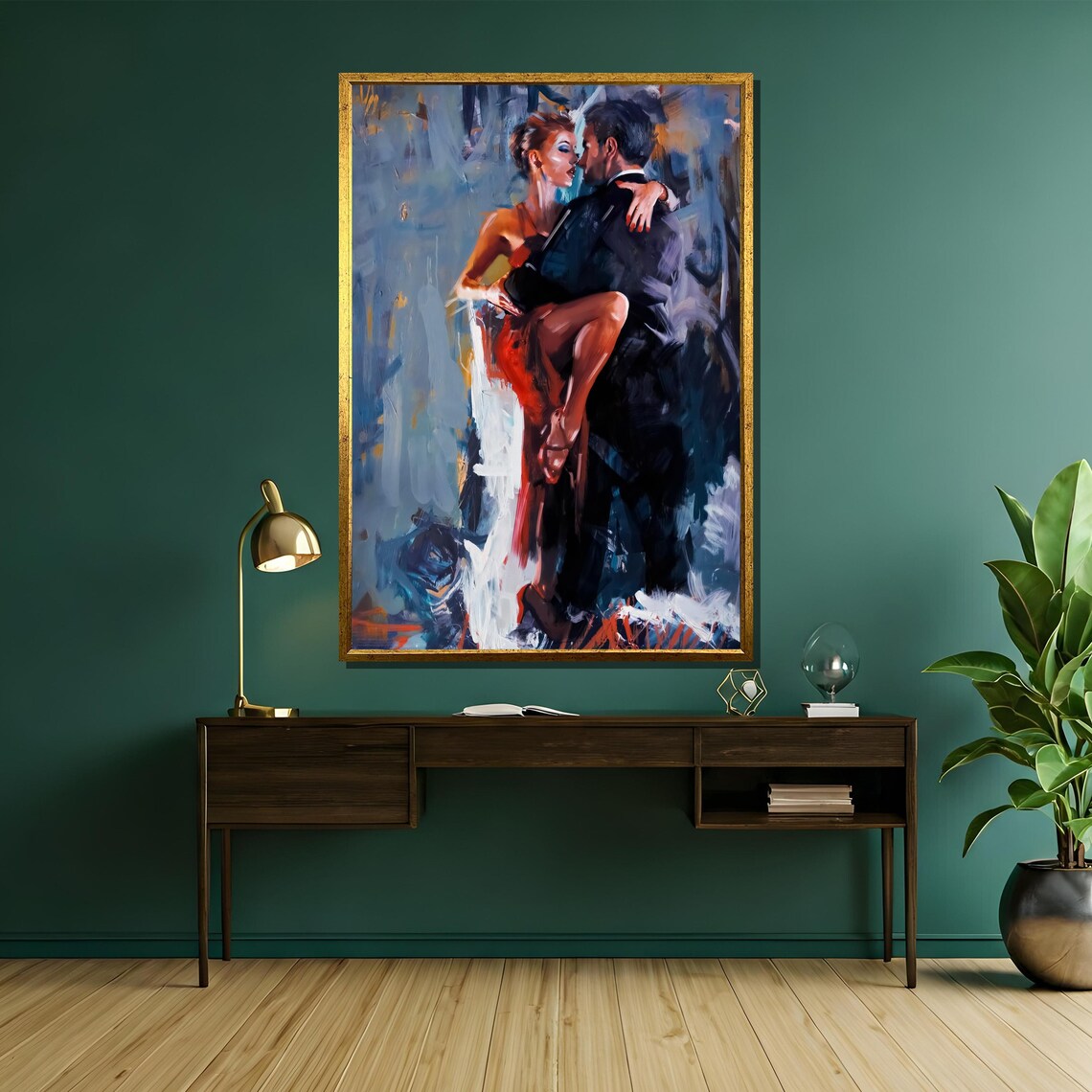 Passionate Tango Lift Couple in Red Dress Blue Haze Art Poster - Image 5
