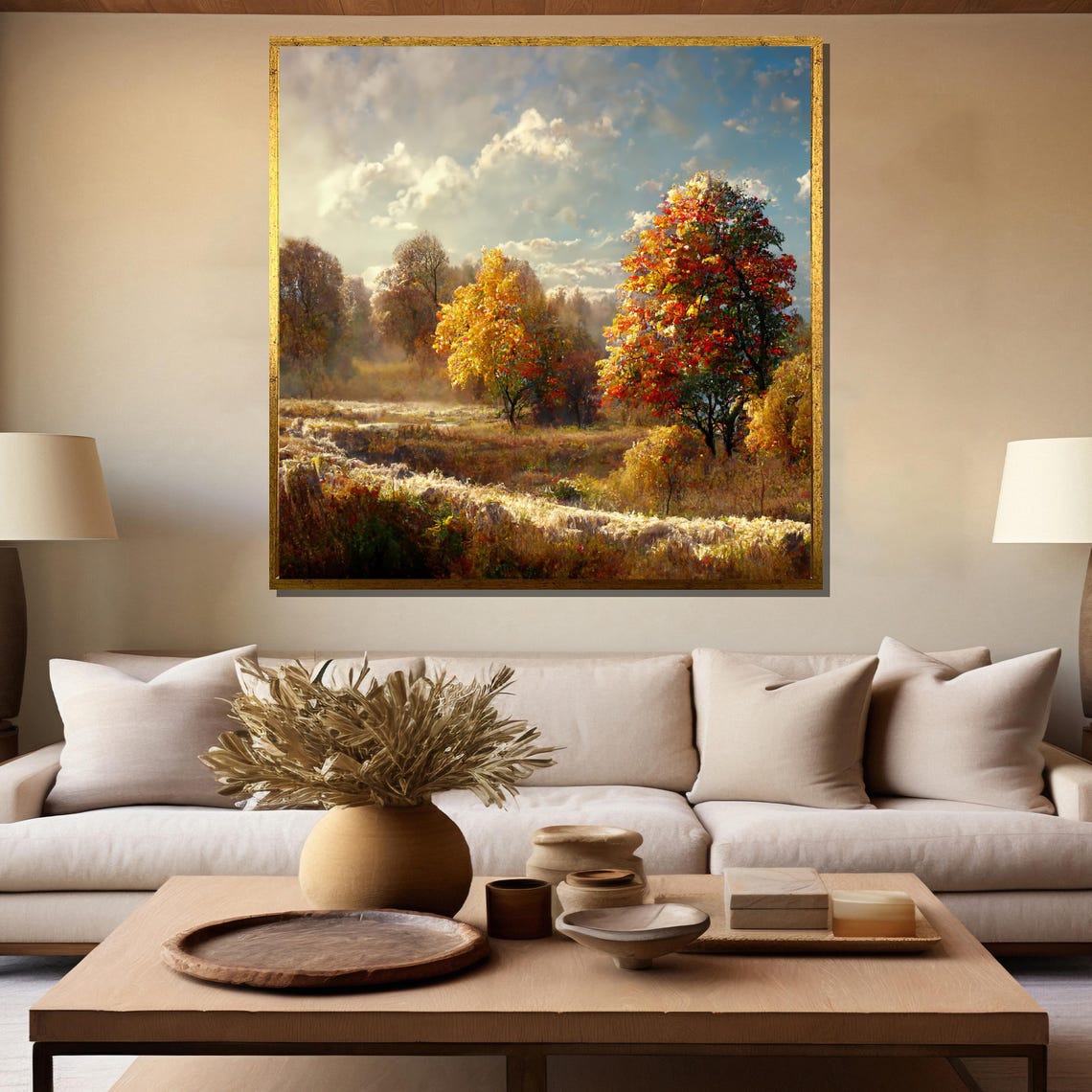 Golden Autumn Forest Meadow Sunlight Serene Landscape Poster - Image 5
