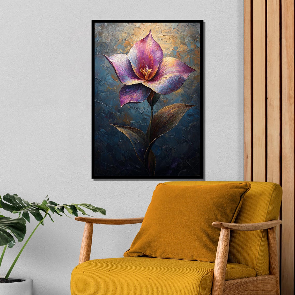 Purple Abstract Lily Bloom Textured Dark Floral Painting Poster - Image 4