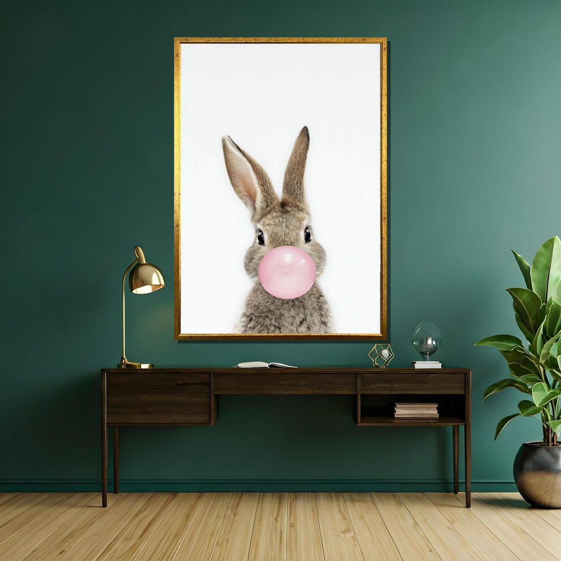 Adorable Cute Bunny Blowing A Big Pink Bubblegum Bubble Poster - Image 5
