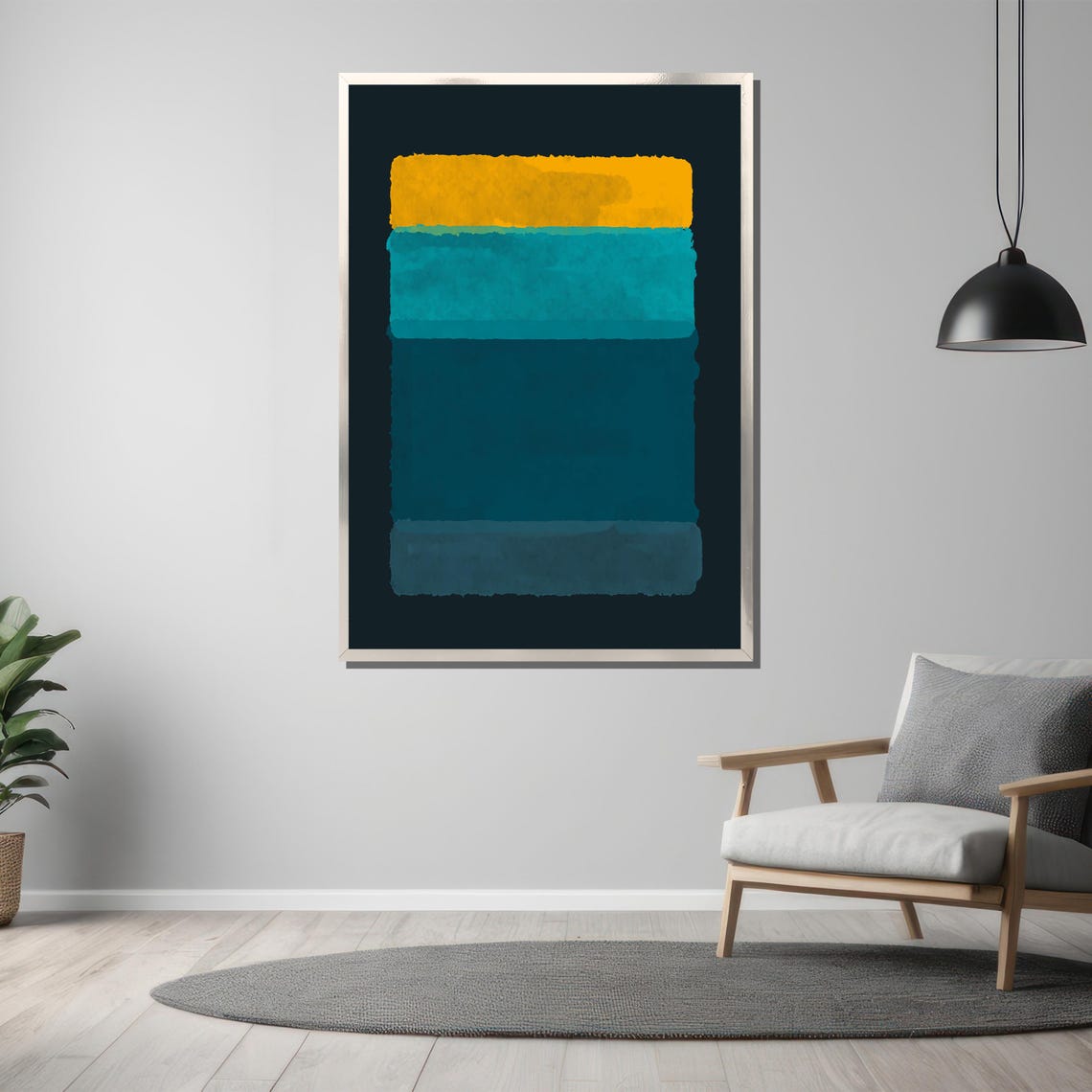 Rothko Style Teal And Mustard Geometric Blocks Abstract Poster - Image 3