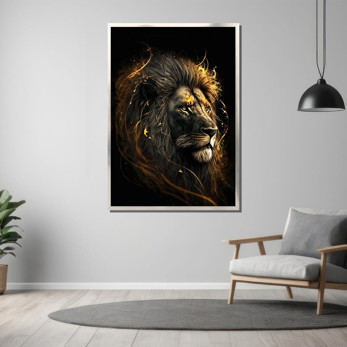 Majestic Black Lion Emerging From Golden Light On Black Poster - Image 3