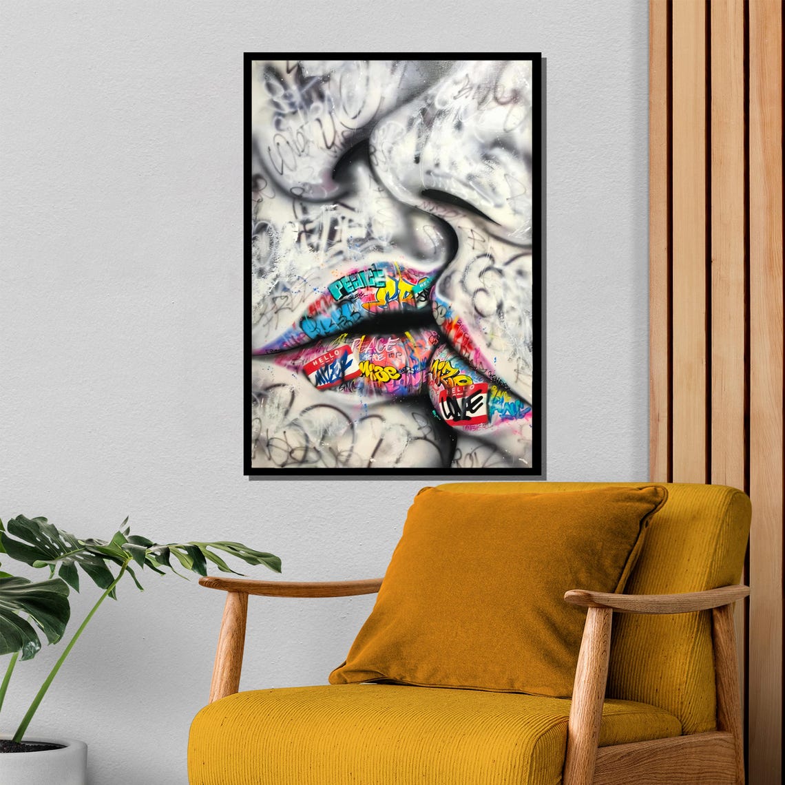 Graffiti Lips Peace Close Up On Marble Face Street Art Poster - Image 4