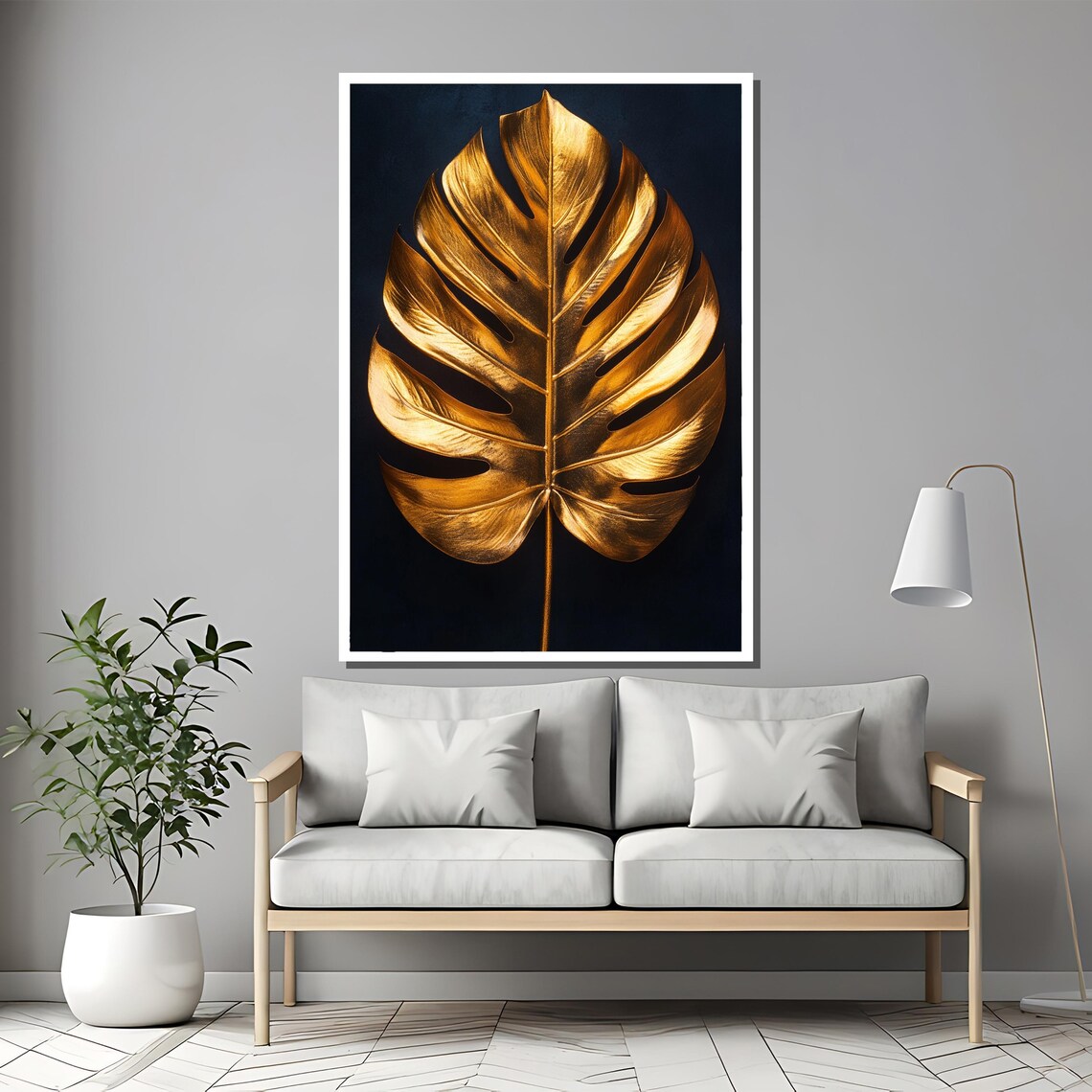 Golden Monstera Leaf on a Black Glamorous Botanical Art Poster - Image 2