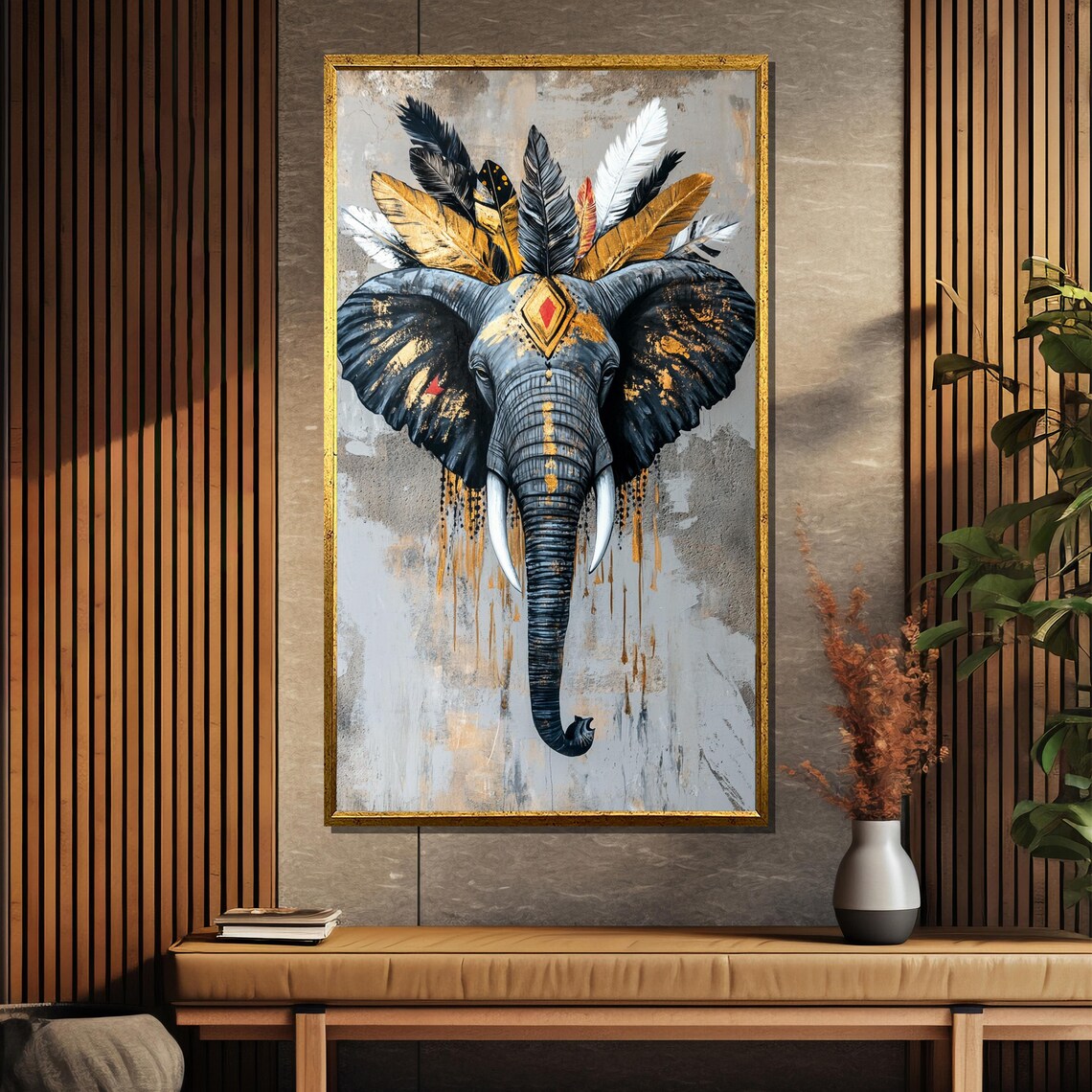 Tribal Crown Boho Elephant With Feather Headdress Ethnic Art Poster - Image 5