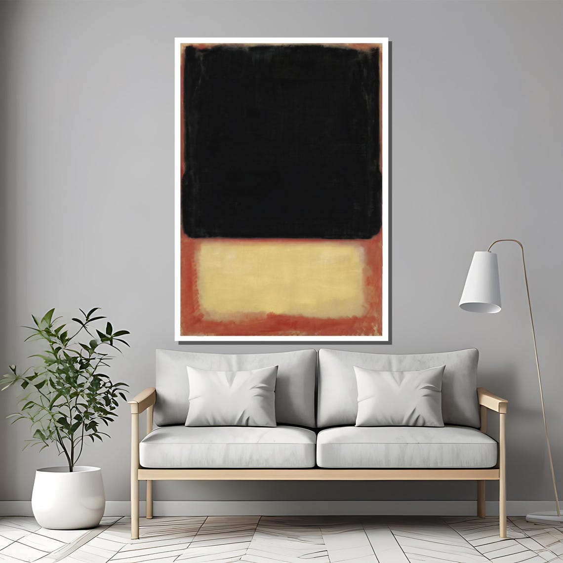 Rothko Style Black And Cream Minimalist Abstract Canvas Poster - Image 2