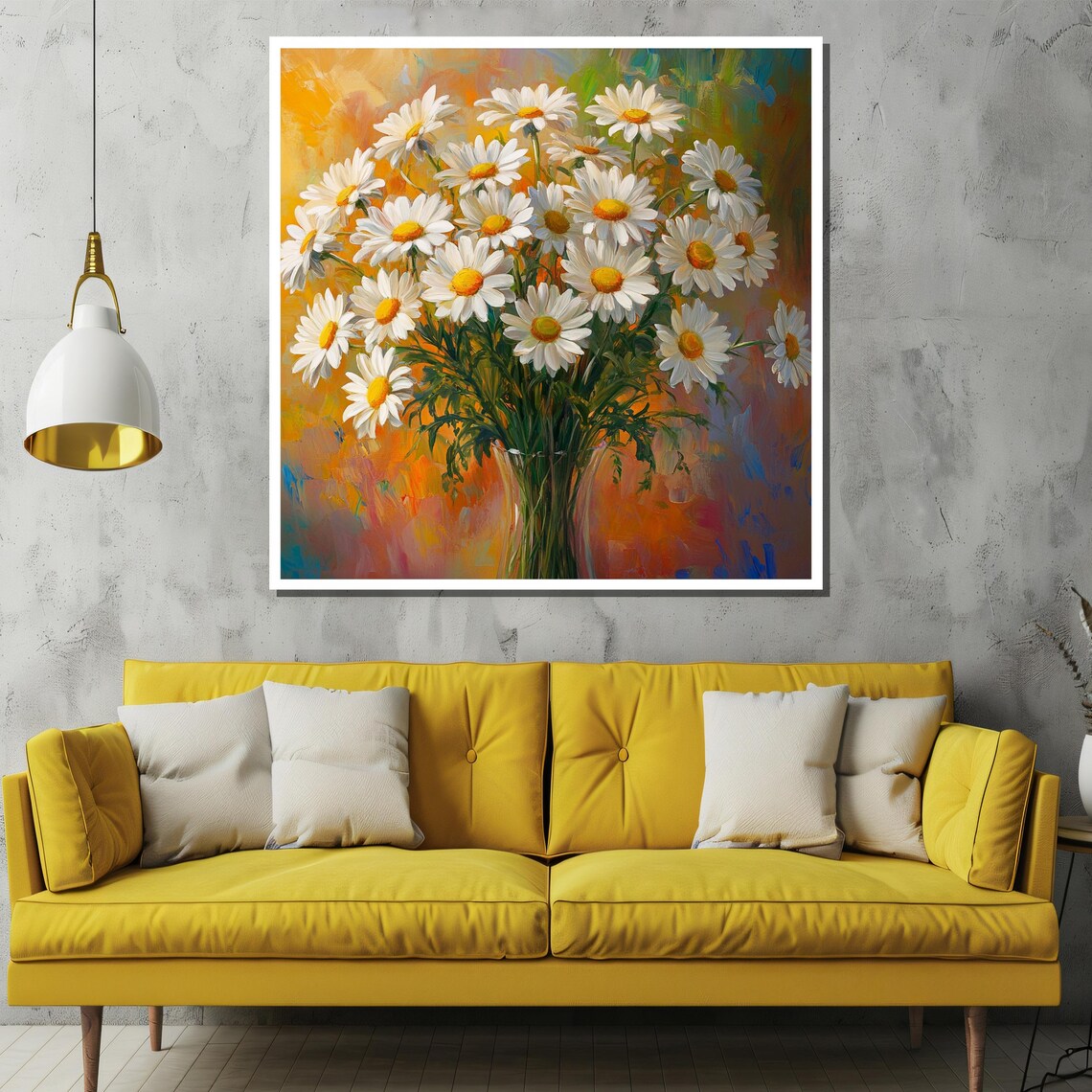 White Daisies Bouquet On Orange Abstract Floral Garden Poster - Image 2