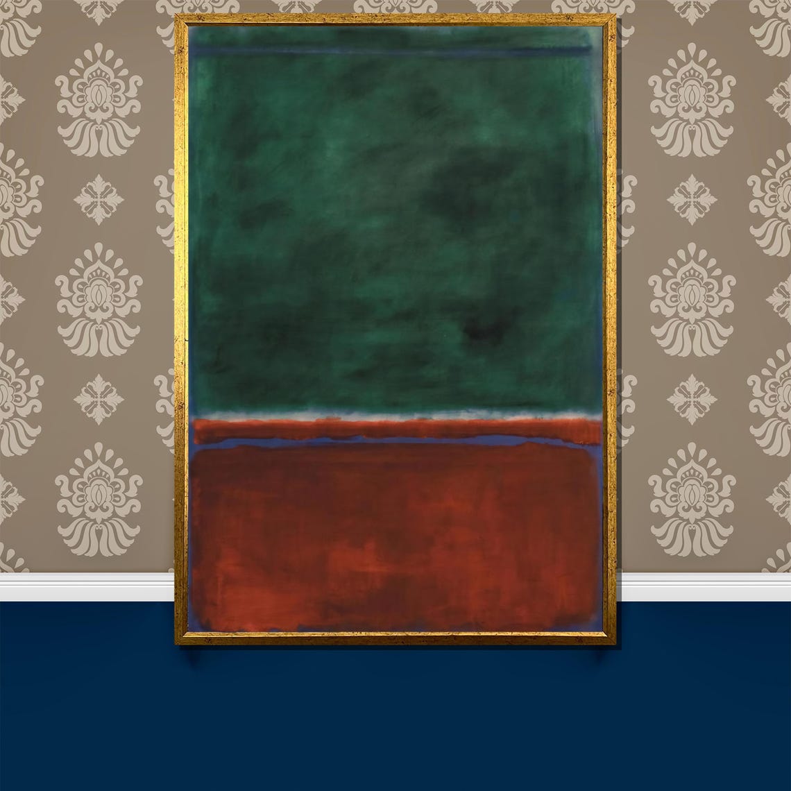 Rothko-Style Deep Green Maroon Color-Field Abstract Art Poster