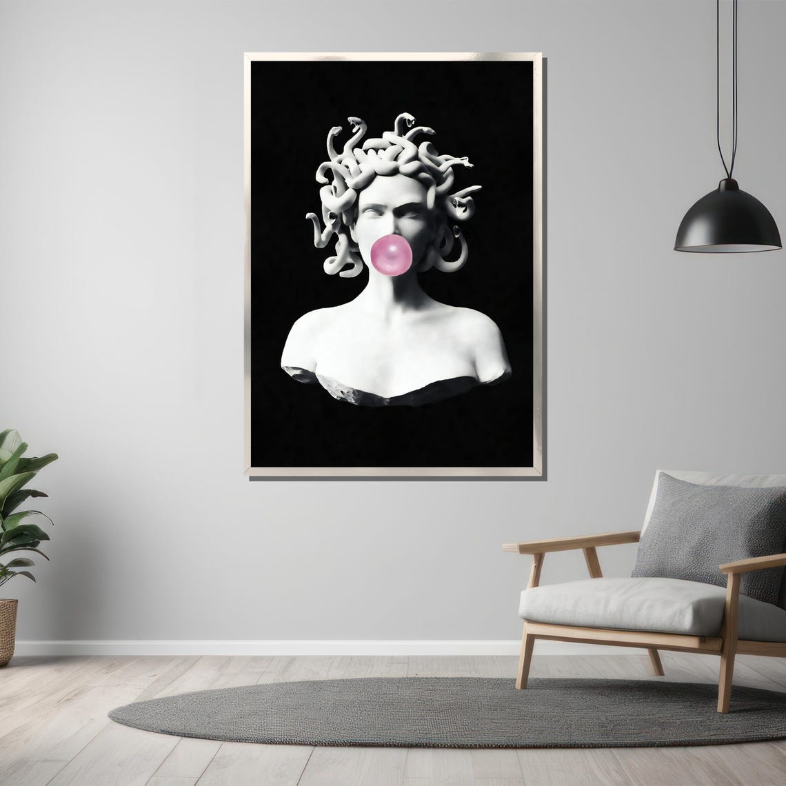 Medusa Bubblegum Marble Bust Blowing Pink Bubble Pop Art Poster - Image 3