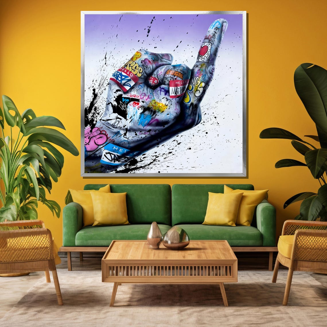 Rock Hand Gesture Graffiti Street Art Edgy Music Fan Elegant Poster - Image 3