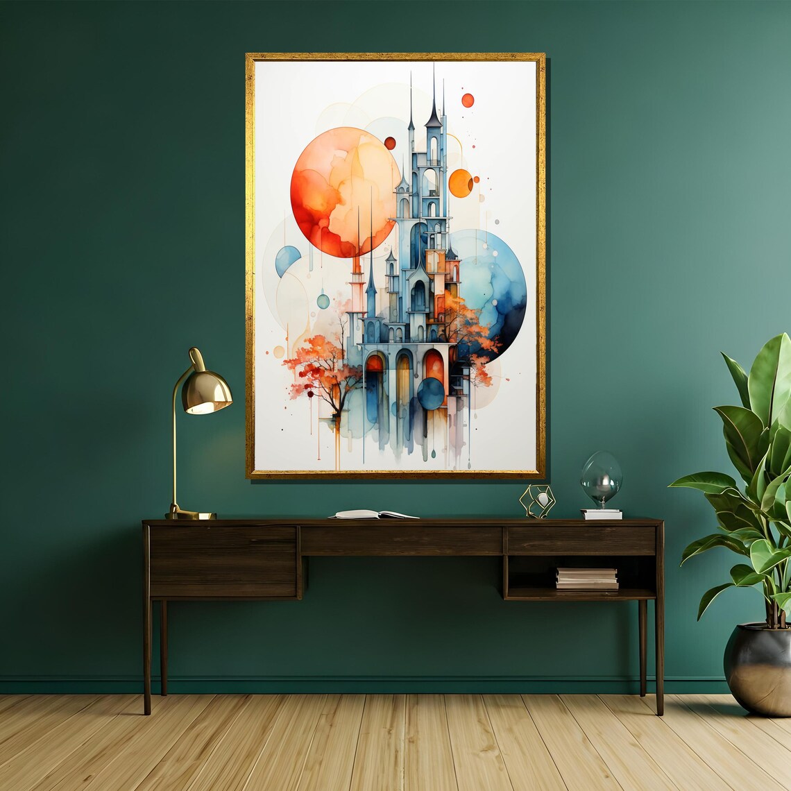 Whimsical Watercolor Fantasy Castle With Floating Balloons Art Poster - Image 5