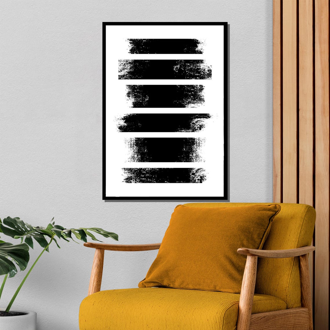 Six Black Grunge Brush Stripes Minimalist Black and White Art Poster - Image 4