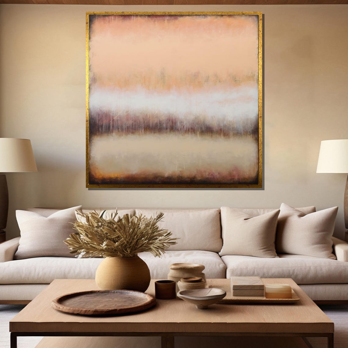 Neutral Beige Blush and Gray Abstract Horizon Bands Modern Poster