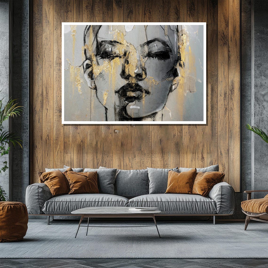 Abstract Woman Face With Gold Leaf Raw Emotion Luxe Art Poster - Image 2