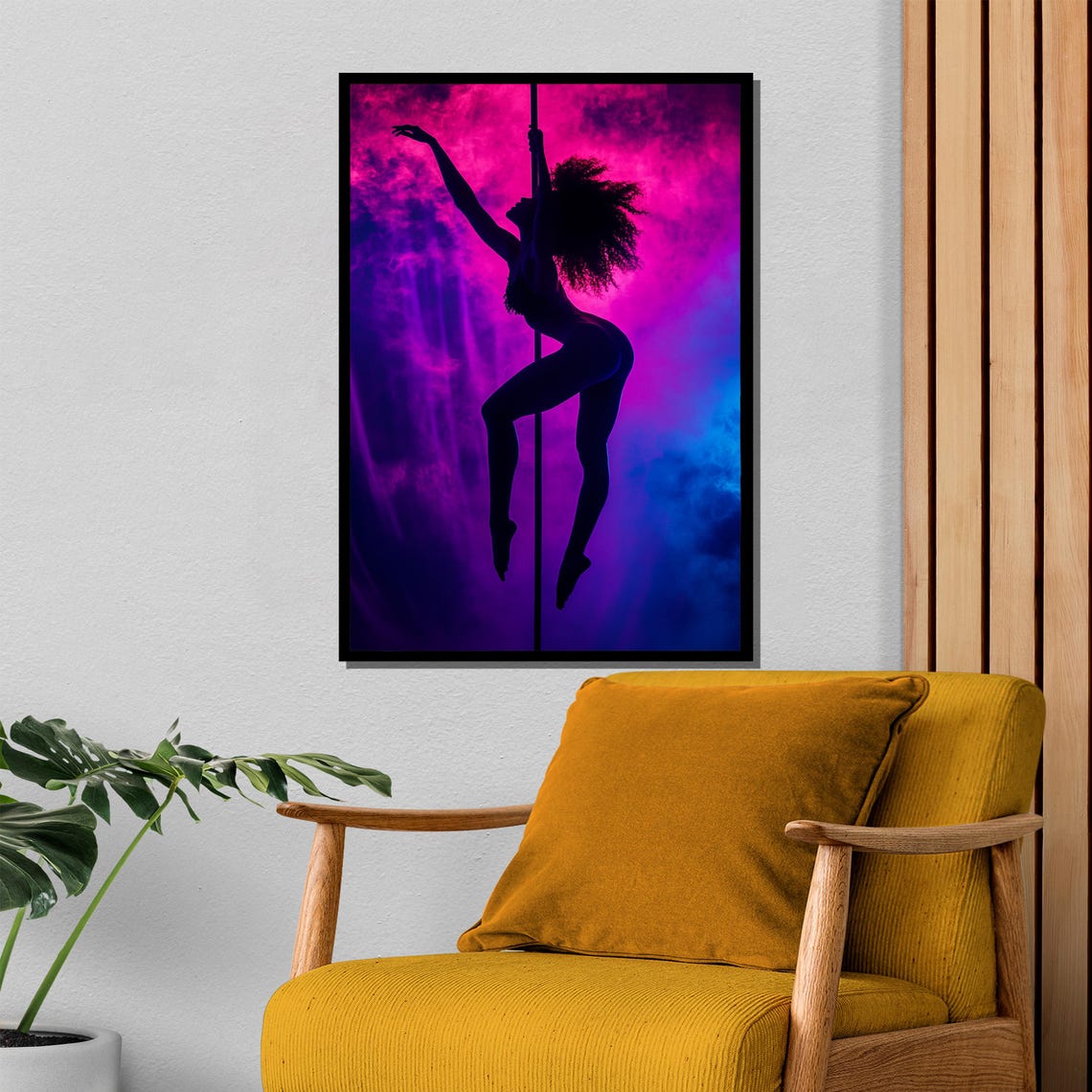 Pole Dancer Silhouette Neon Pink Purple Smoke Night Art Wall Poster - Image 4