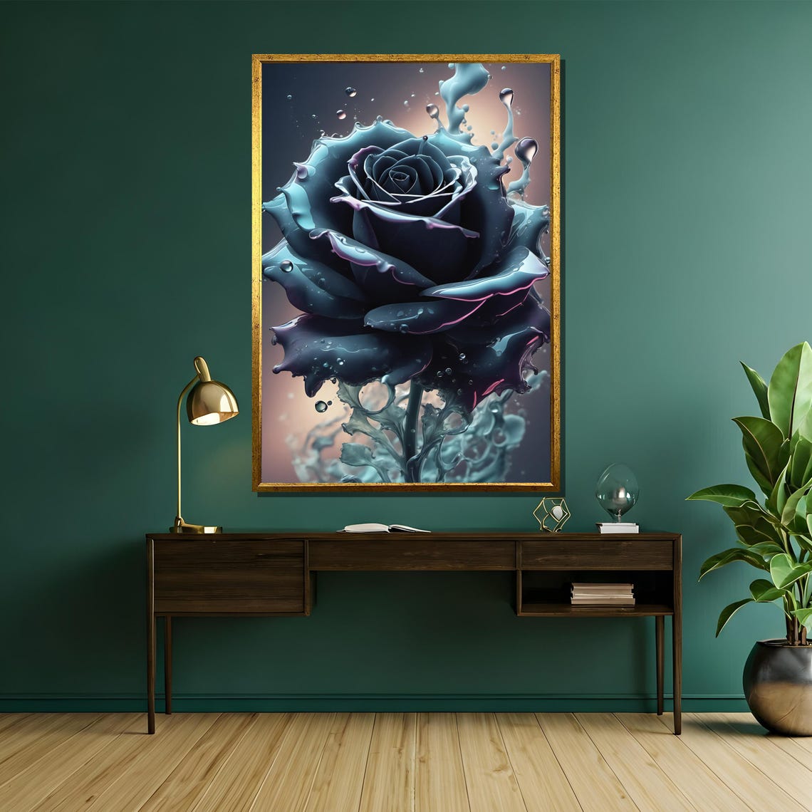 Surreal Blue Rose Splashing Water Effect Dramatic Bloom Poster - Image 5