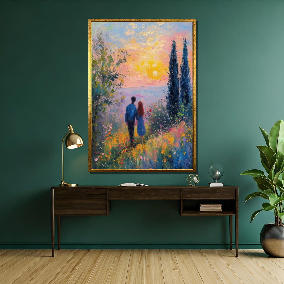 Couple Walking Through Garden At Sunset Romantic Painting Poster - Image 5