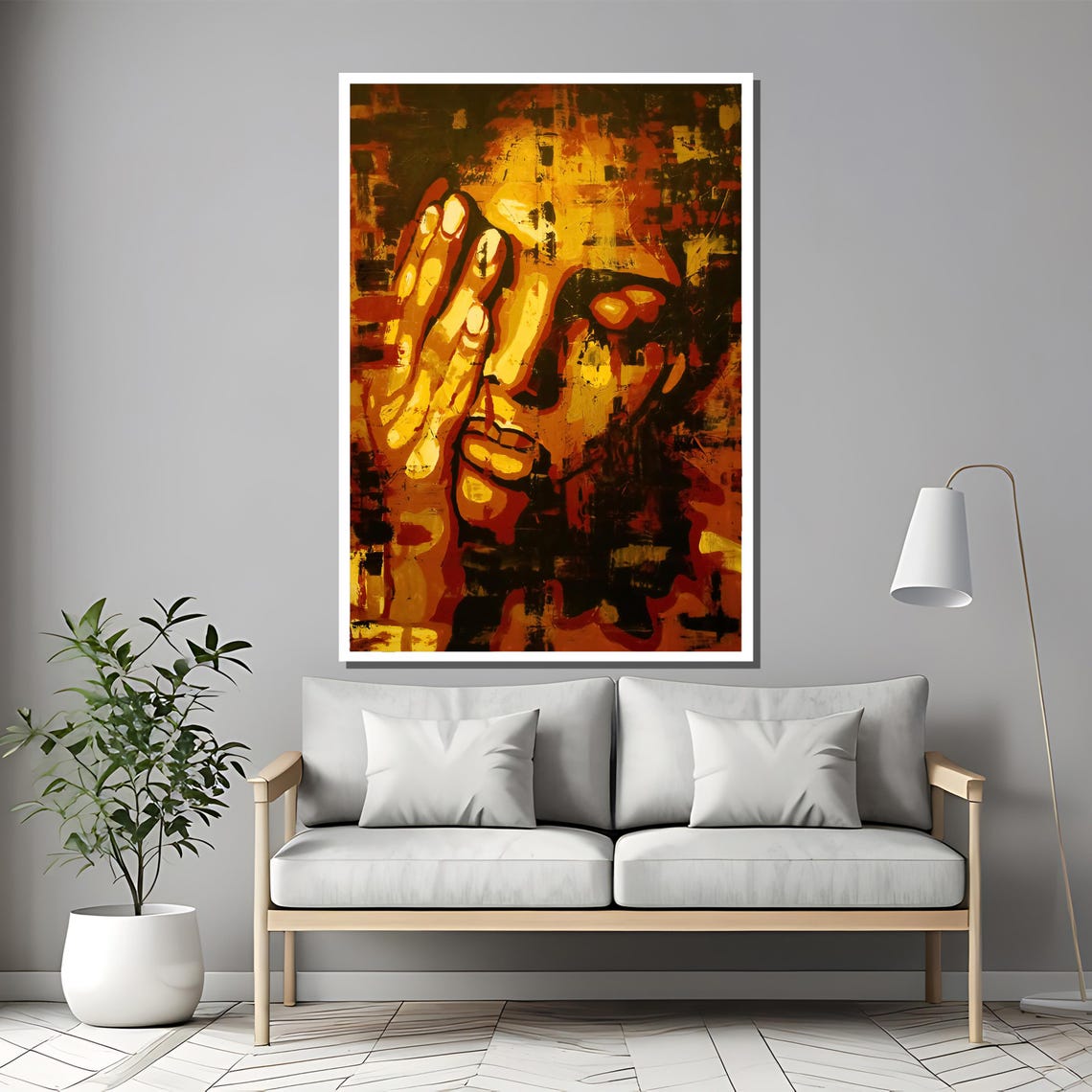 Abstract Expressionist Face In Warm Tones Painting Bold And Emotional Wall Decor Unique Gift For Art Lovers - Image 2