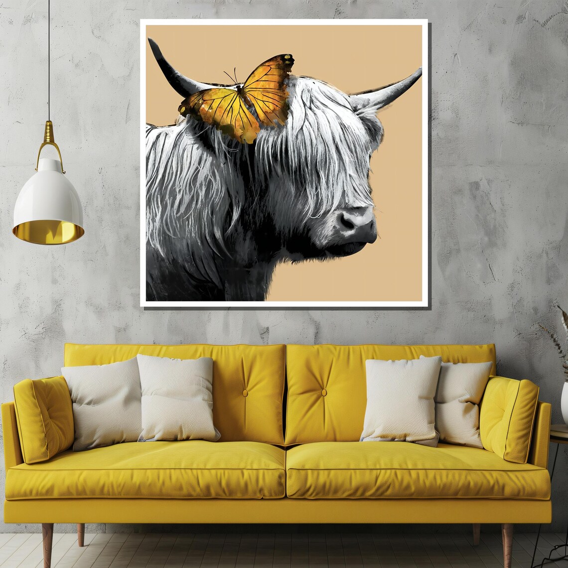 Highland Cow With Butterfly, Animal Wall Art Print - Image 2