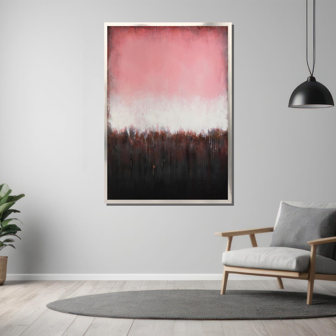 Blush And Charcoal Abstract Painting Modern Home Decor Art Gift With Soft Pink And Bold Black Tones - Image 3