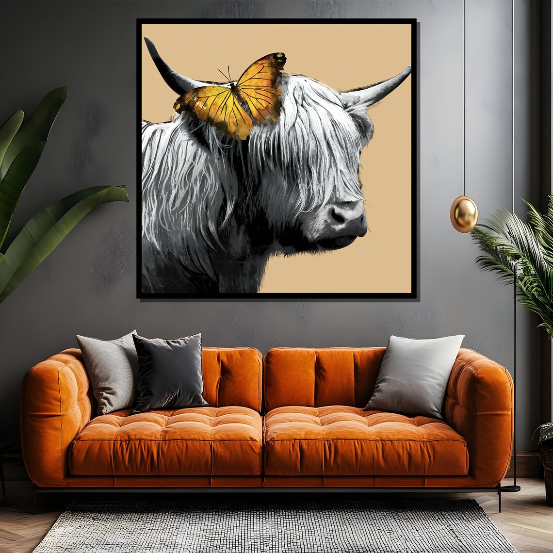 Highland Cow With Butterfly, Animal Wall Art Print - Image 4