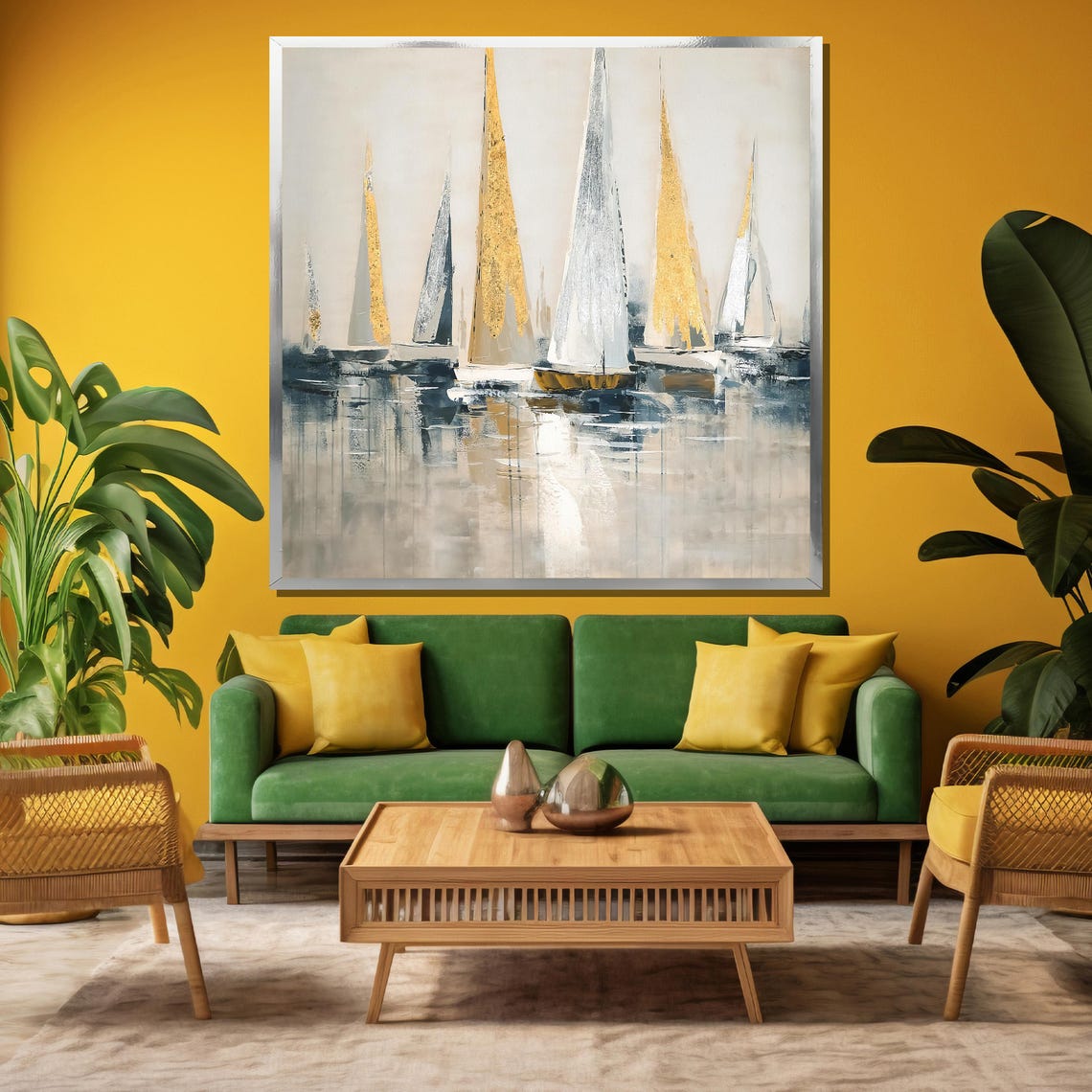 Abstract Golden Sailboats Grey Textured Nautical Modern Poster - Image 3