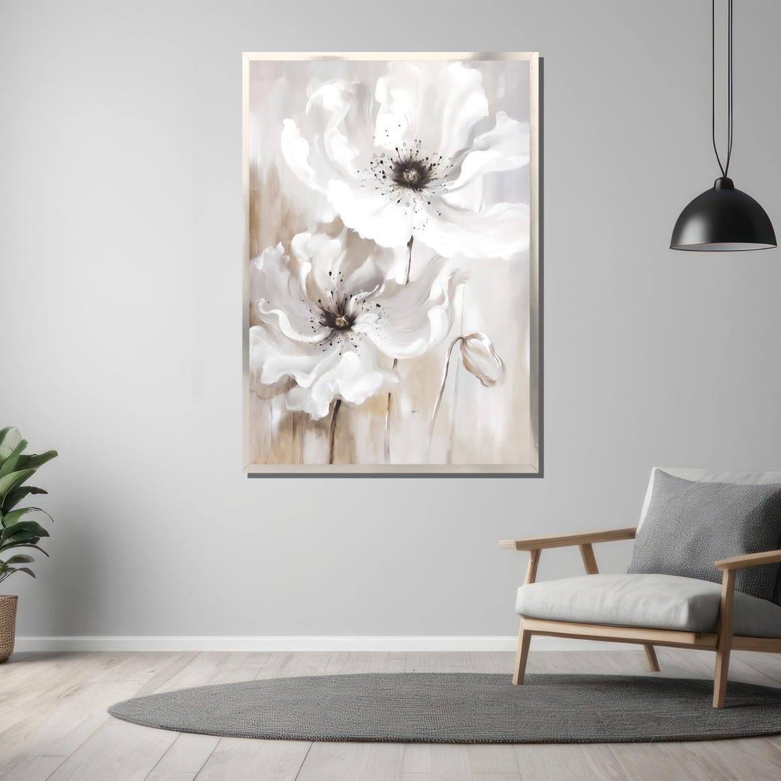 Serene White Poppy Bloom Neutral Beige Elegant Botanical Poster - Image 3