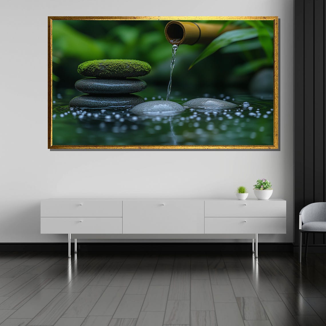 Mossy Zen Stones Under a Bamboo Water Spout in a Garden Poster - Image 5