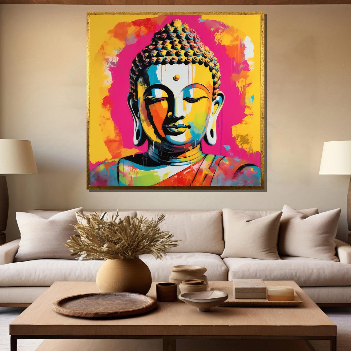 Pop Art Buddha in Hot Pink and Yellow Bold Zen Artwork Poster - Image 5