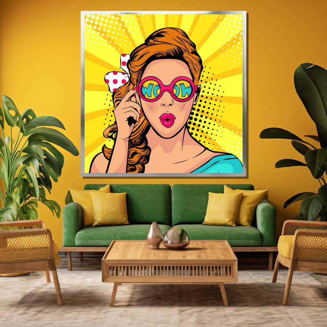 Pop Art Woman Wow Sunglasses Retro Yellow Comic Style Poster - Image 3