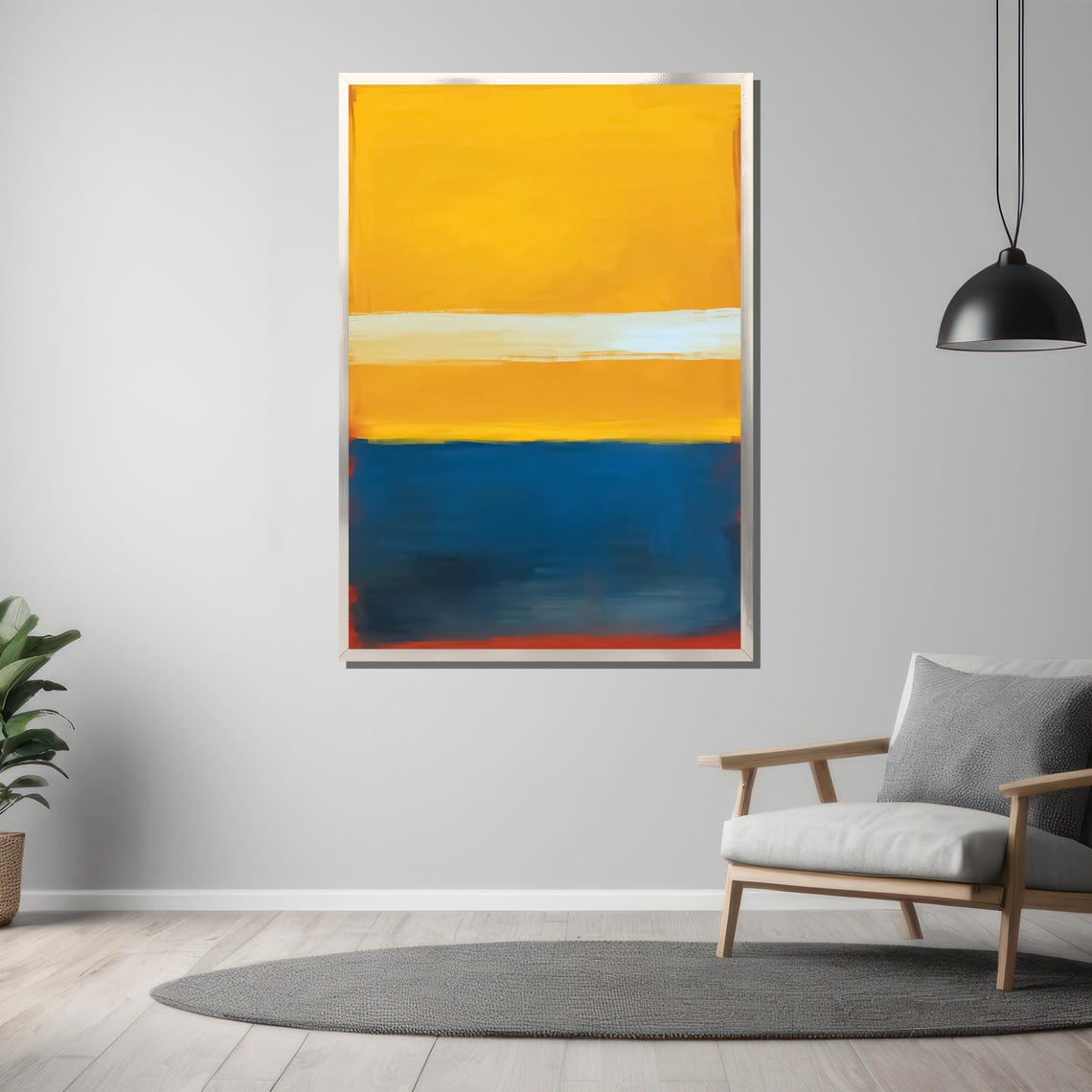 Yellow Blue Color Block Abstract Modern Minimalist Art Poster - Image 3