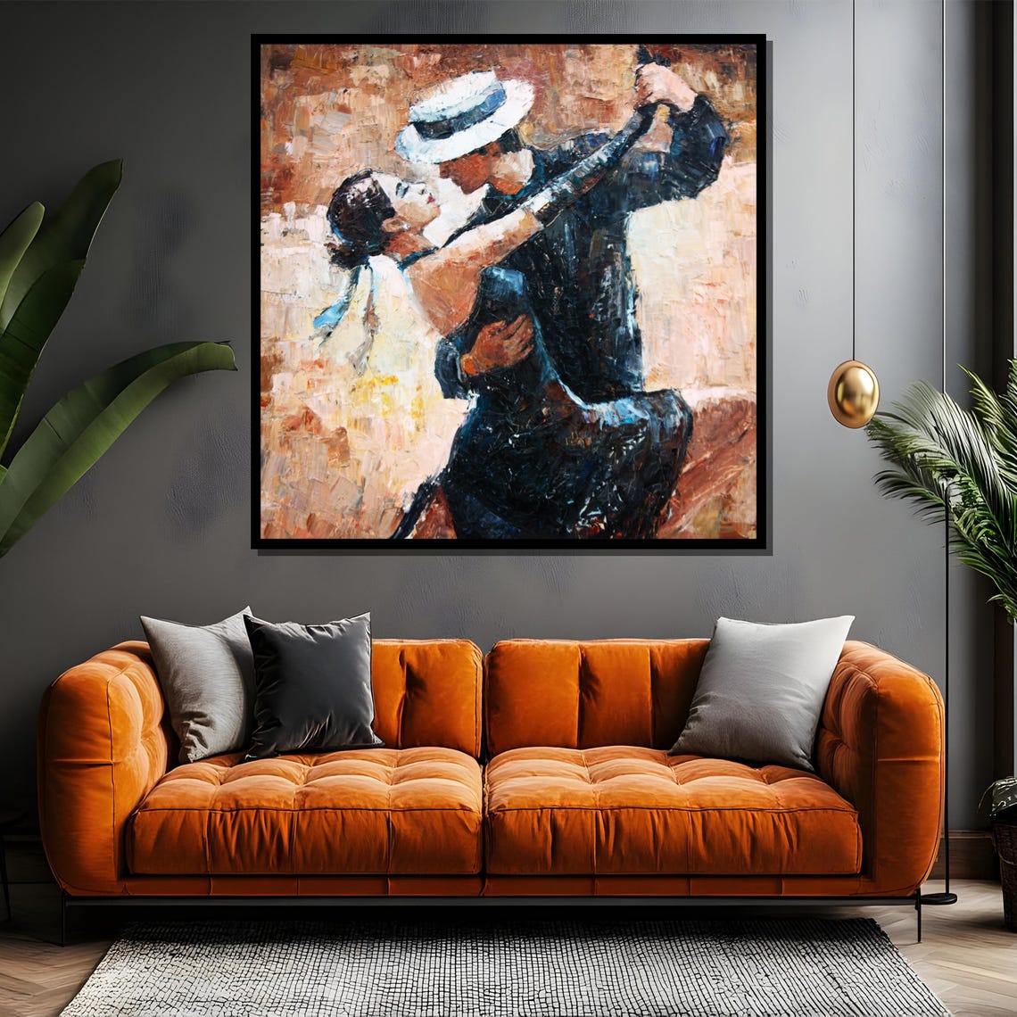 Tango Couple in White Fedora and Blue Sash Romantic Art Poster - Image 4